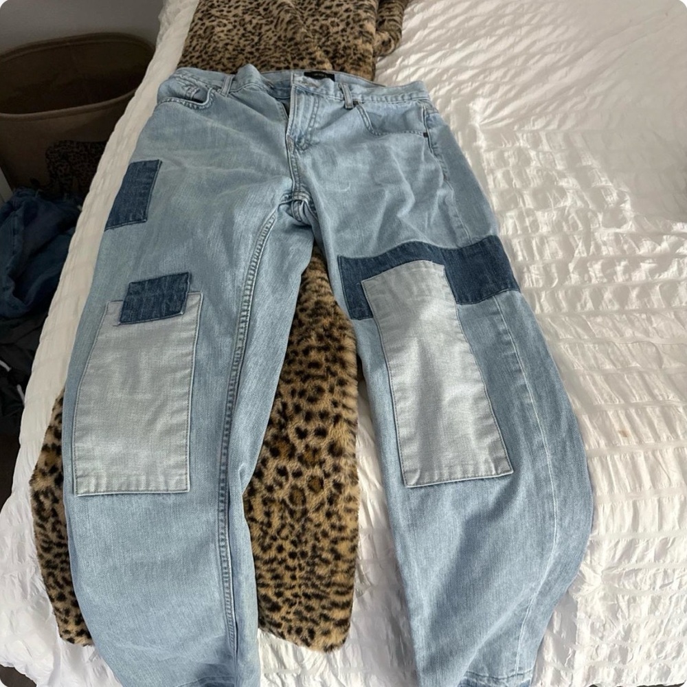 Forever 21 Light Blue Patchwork Straight Jeans - image 1